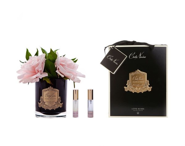 French Cote Noir English Roses in Black Glass – Pink Blush