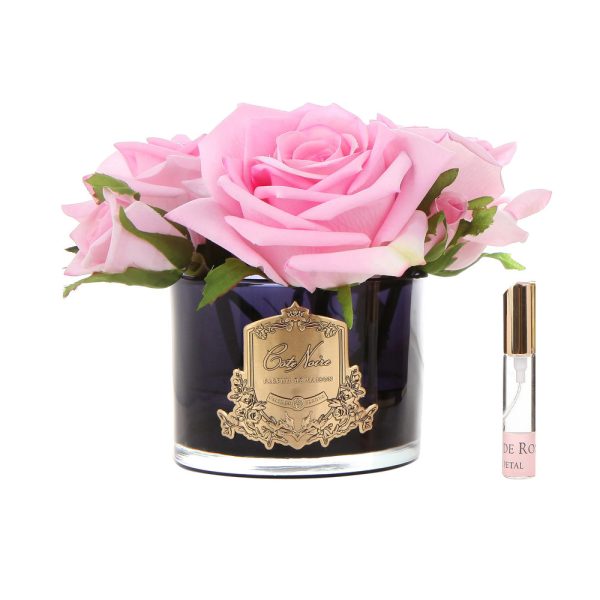 Cote Noir Roses in Black Glass with Giftbox - Pink